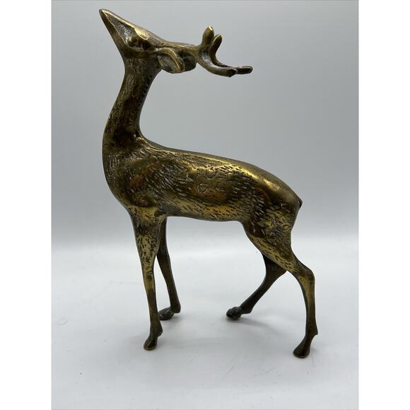Ornate Brass 7” Deer Buck 5” Doe Set Of 2 Figurines Patina - Picture 15 of 16